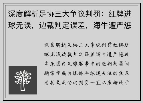 深度解析足协三大争议判罚：红牌进球无误，边裁判定误差，海牛遭严惩